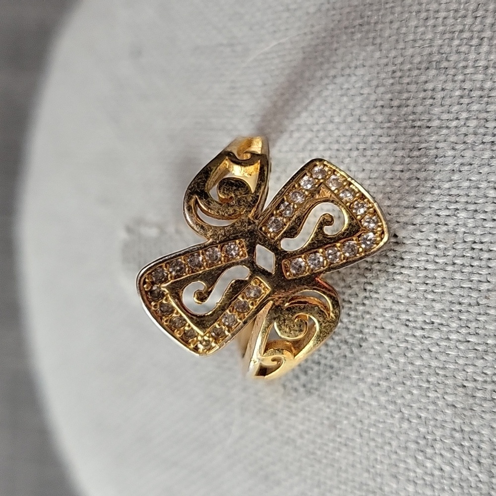 Gold-tone Ring with White Stones Size 8.5